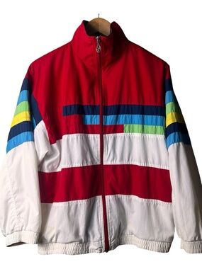 Lavon Vintage Men’s Colorblock Med Windbreaker Jacket -Multicolor Stripes